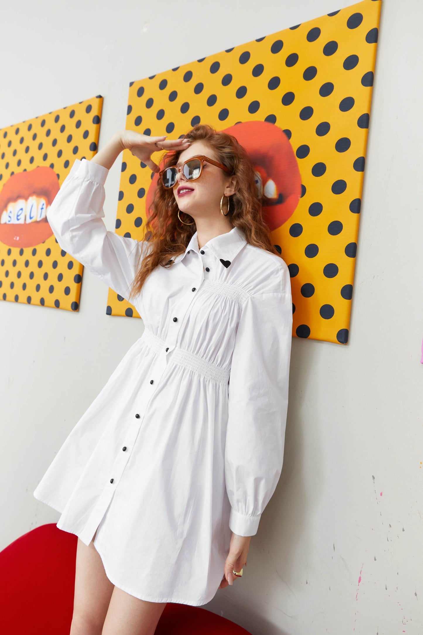 Solid Chic Button Casual Vintage Shirt Dresses Women,Autumn Korean