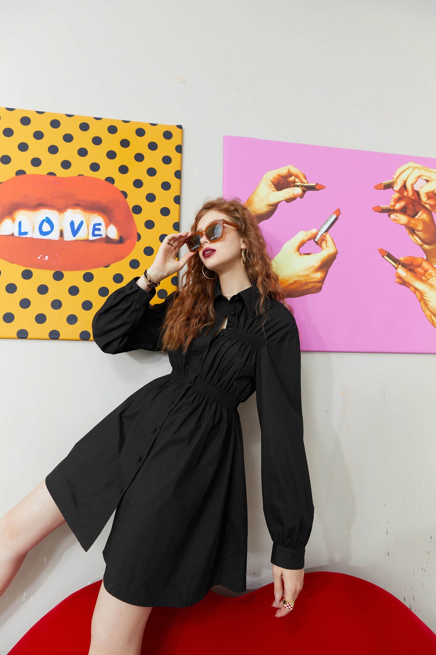 Solid Chic Button Casual Vintage Shirt Dresses Women,Autumn Korean