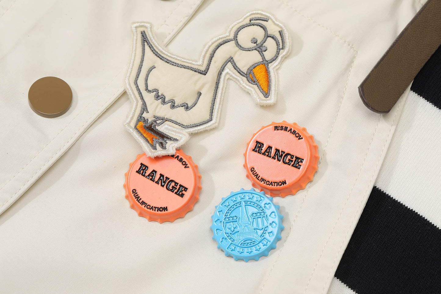 Striped Applique High Waist Casual Vintage Overall Dresses