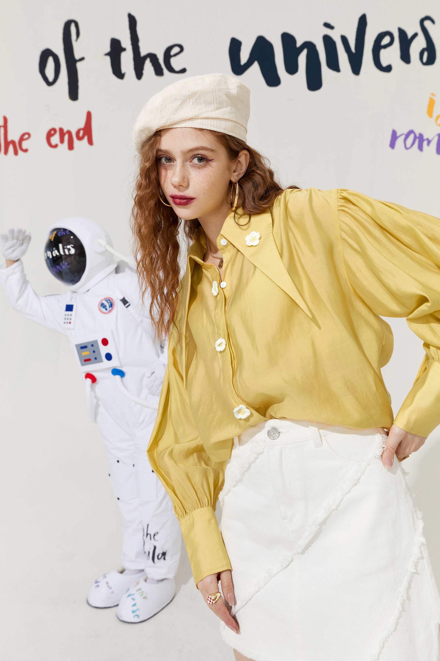 Solid Pure Chic Floral Single Breasted Casual Shirt Women,Autumn