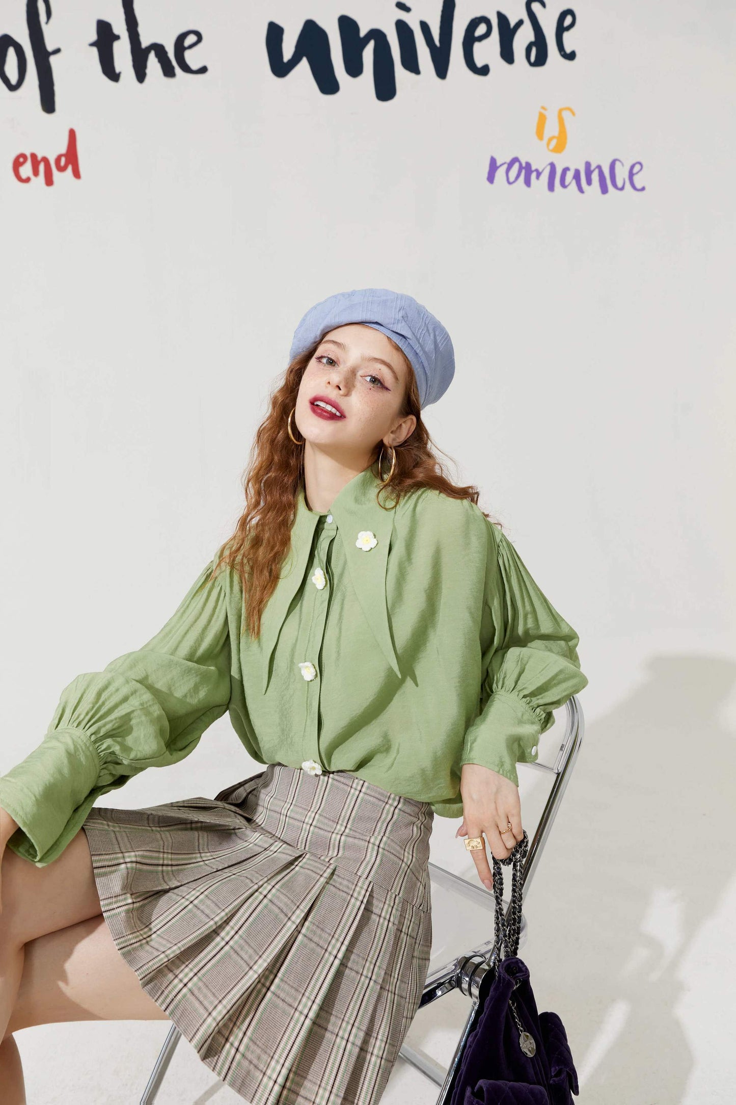 Solid Pure Chic Floral Single Breasted Casual Shirt Women,Autumn