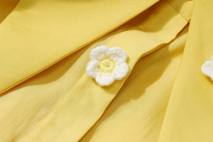 Solid Pure Chic Floral Single Breasted Casual Shirt Women,Autumn