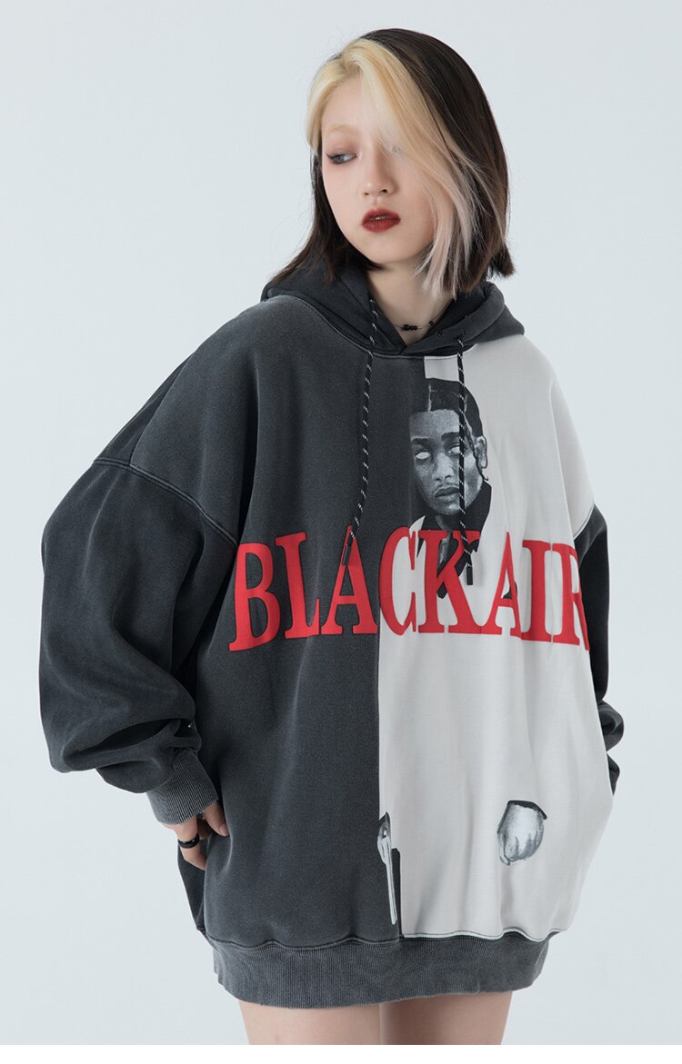 Hoodie Men Cool Man Color Block Print Pullover Winter Plus Velvet Cozy