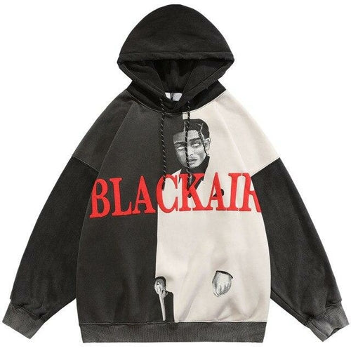 Hoodie Men Cool Man Color Block Print Pullover Winter Plus Velvet Cozy