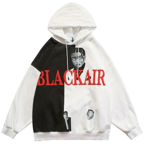 Hoodie Men Cool Man Color Block Print Pullover Winter Plus Velvet Cozy