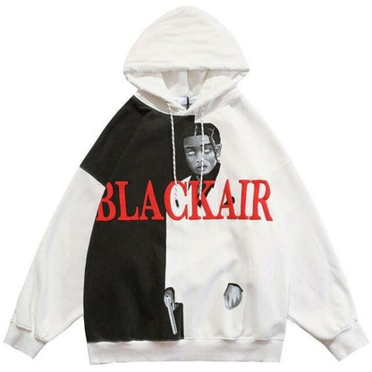 Hoodie Men Cool Man Color Block Print Pullover Winter Plus Velvet Cozy