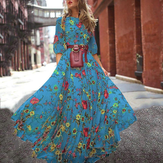 Wrap Dress Boho Floral Long Maxi Party Holiday Summer Beach Swing