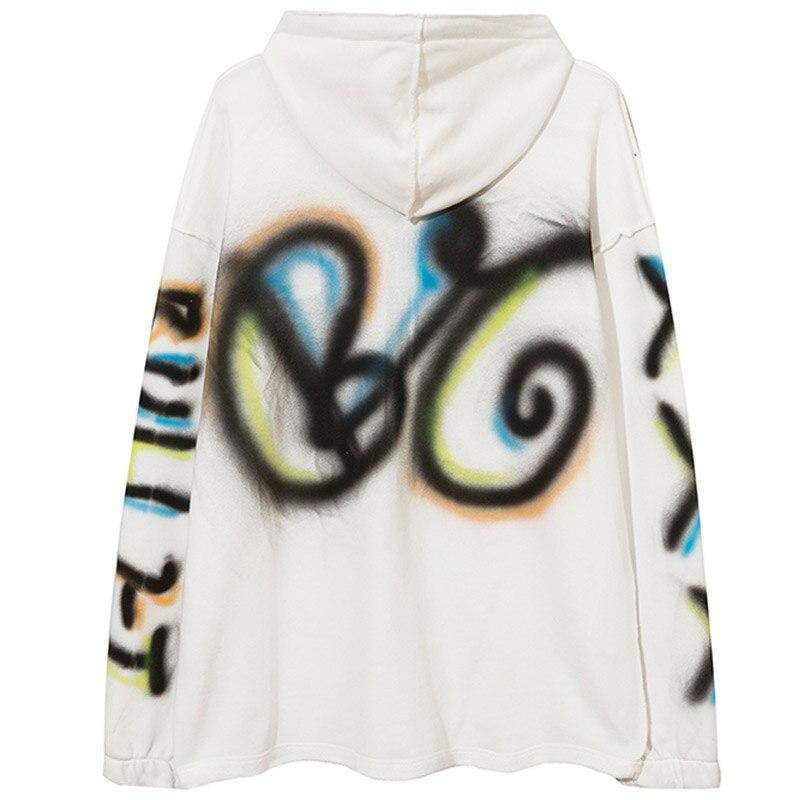 Hoodies Men Colorful Graffiti Letter Hooded Pullovers College Style