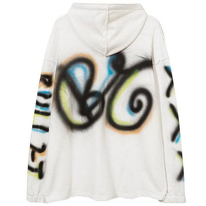 Hoodies Men Colorful Graffiti Letter Hooded Pullovers College Style