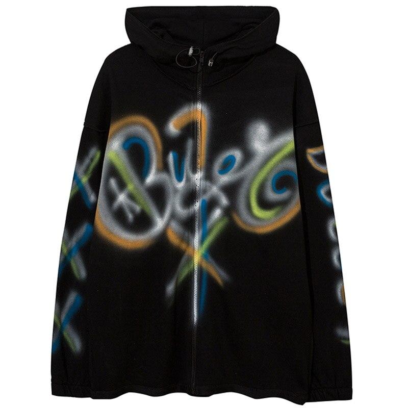 Hoodies Men Colorful Graffiti Letter Hooded Pullovers College Style