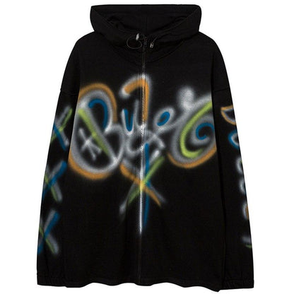 Hoodies Men Colorful Graffiti Letter Hooded Pullovers College Style