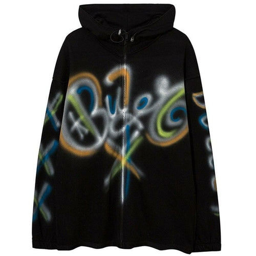 Hoodies Men Colorful Graffiti Letter Hooded Pullovers College Style