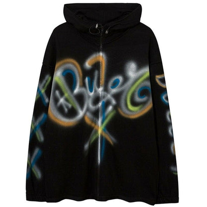 Hoodies Men Colorful Graffiti Letter Hooded Pullovers College Style