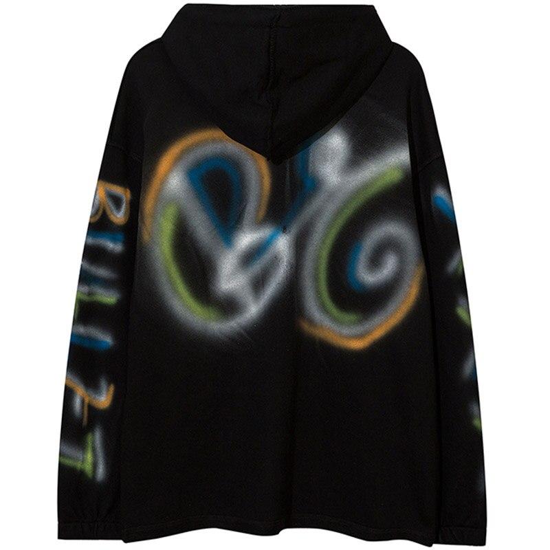 Hoodies Men Colorful Graffiti Letter Hooded Pullovers College Style