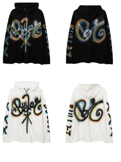 Hoodies Men Colorful Graffiti Letter Hooded Pullovers College Style
