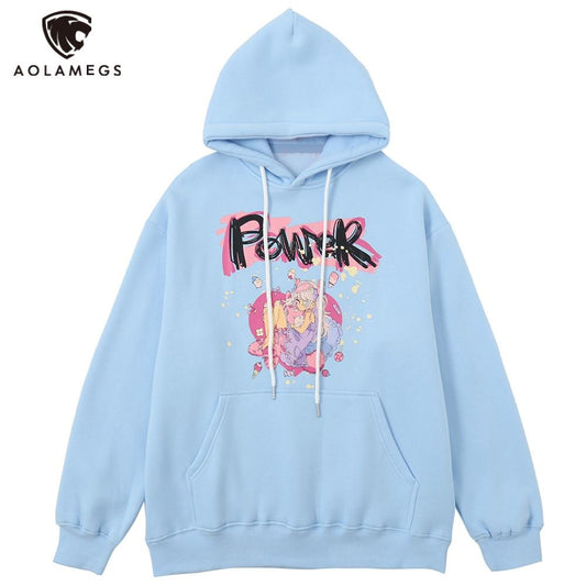 Hoodies Men Cartoon Comics Girl Letter Graffiti Fleece Pullovers