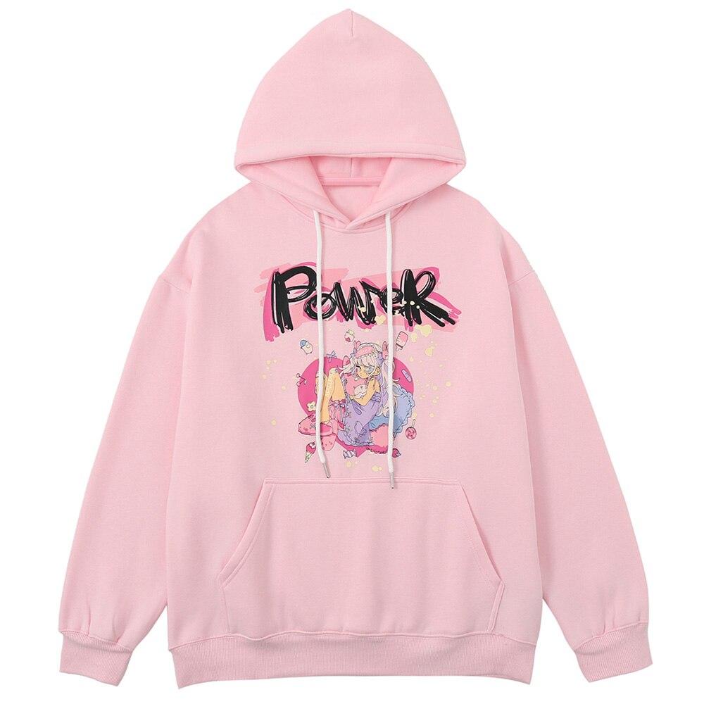 Hoodies Men Cartoon Comics Girl Letter Graffiti Fleece Pullovers