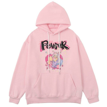 Hoodies Men Cartoon Comics Girl Letter Graffiti Fleece Pullovers
