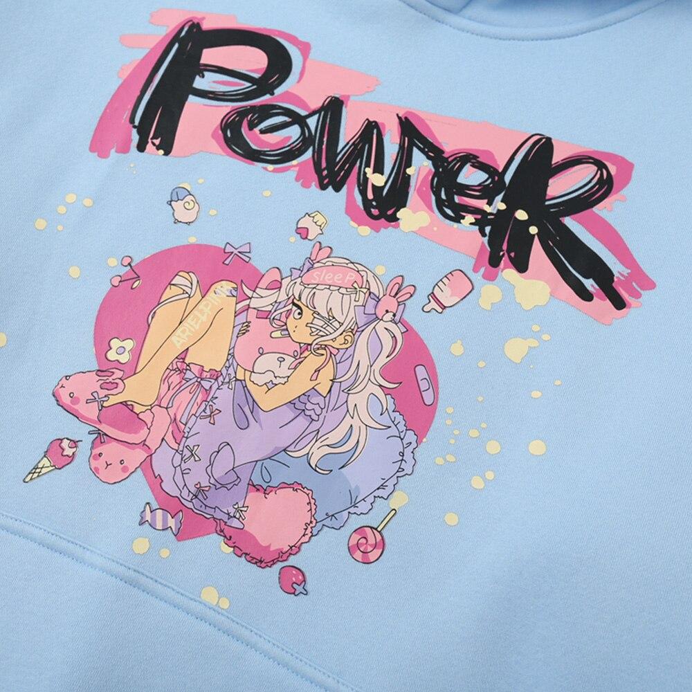 Hoodies Men Cartoon Comics Girl Letter Graffiti Fleece Pullovers