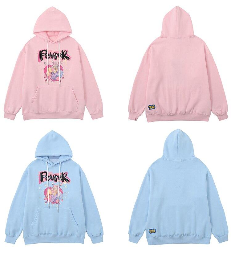 Hoodies Men Cartoon Comics Girl Letter Graffiti Fleece Pullovers