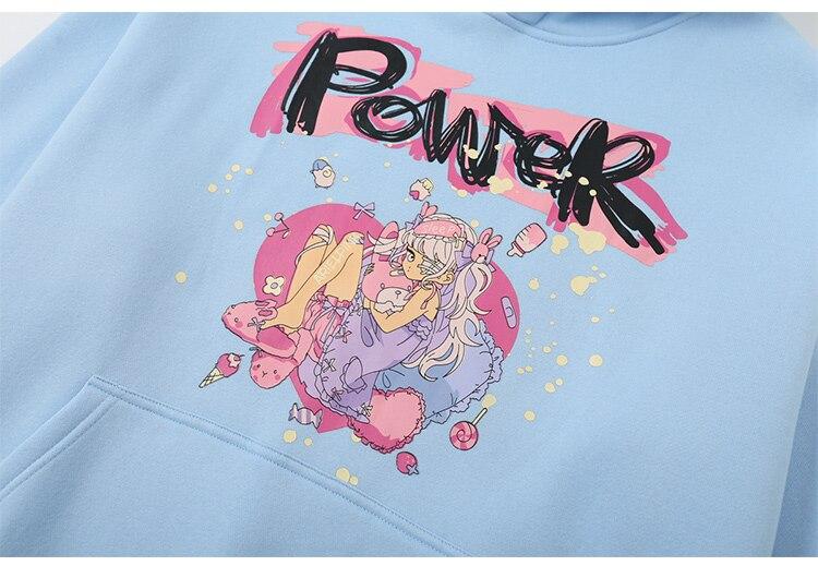 Hoodies Men Cartoon Comics Girl Letter Graffiti Fleece Pullovers