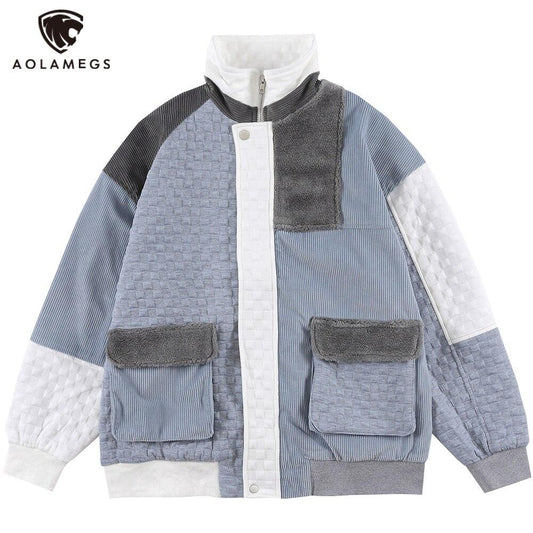 Jacket Men Hit Color Block Patchwork Standing Collar Coats Youthful