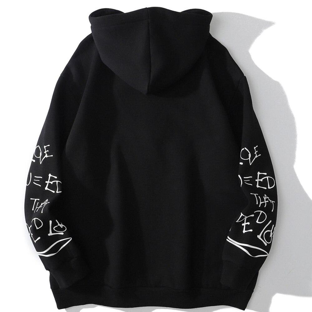 Hoodie Men Harajuku Letter Inkjet Heart-shaped Net Print Pullovers
