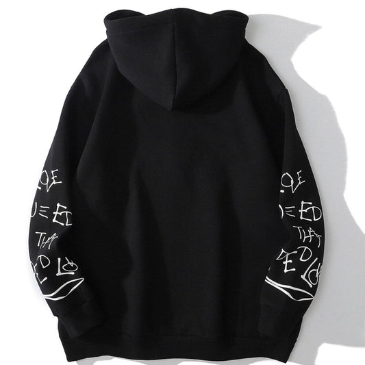 Hoodie Men Harajuku Letter Inkjet Heart-shaped Net Print Pullovers