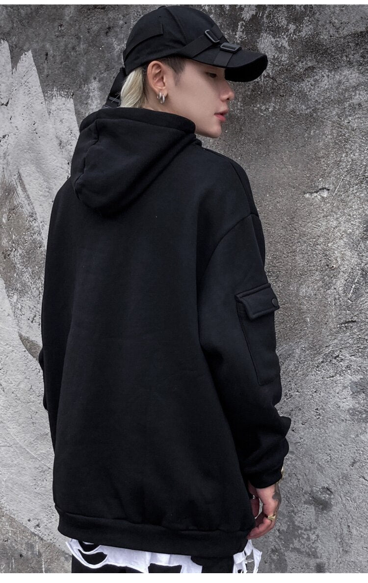 Hoodie Men Harajuku Letter Inkjet Heart-shaped Net Print Pullovers