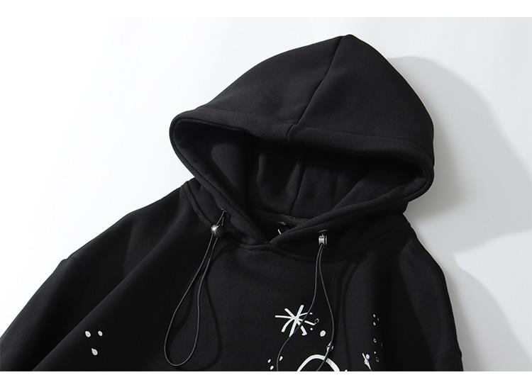 Hoodie Men Harajuku Letter Inkjet Heart-shaped Net Print Pullovers