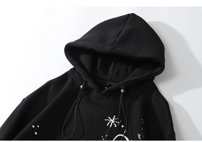 Hoodie Men Harajuku Letter Inkjet Heart-shaped Net Print Pullovers