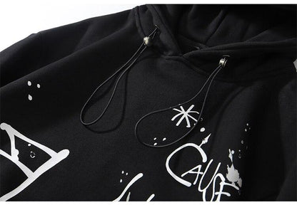 Hoodie Men Harajuku Letter Inkjet Heart-shaped Net Print Pullovers