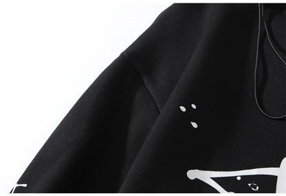 Hoodie Men Harajuku Letter Inkjet Heart-shaped Net Print Pullovers