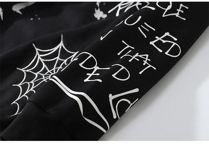 Hoodie Men Harajuku Letter Inkjet Heart-shaped Net Print Pullovers