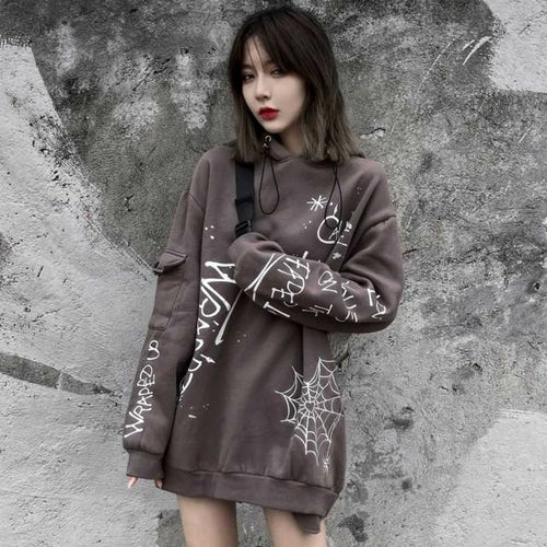 Hoodie Men Harajuku Letter Inkjet Heart-shaped Net Print Pullovers