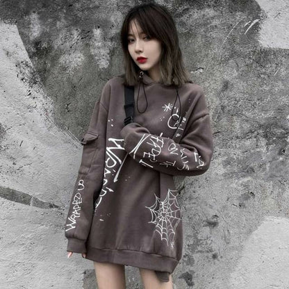 Hoodie Men Harajuku Letter Inkjet Heart-shaped Net Print Pullovers