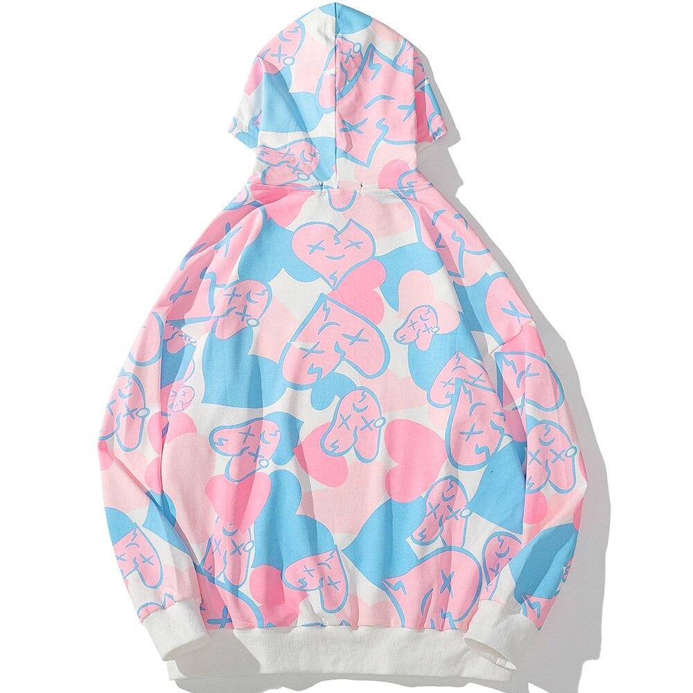 Hoodies Men Hear-shaped Hit Color Graffiti Full Print Pullovers