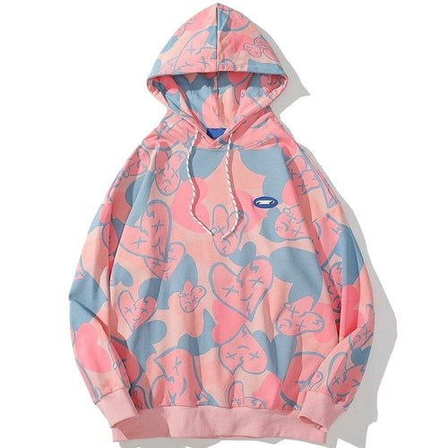 Hoodies Men Hear-shaped Hit Color Graffiti Full Print Pullovers