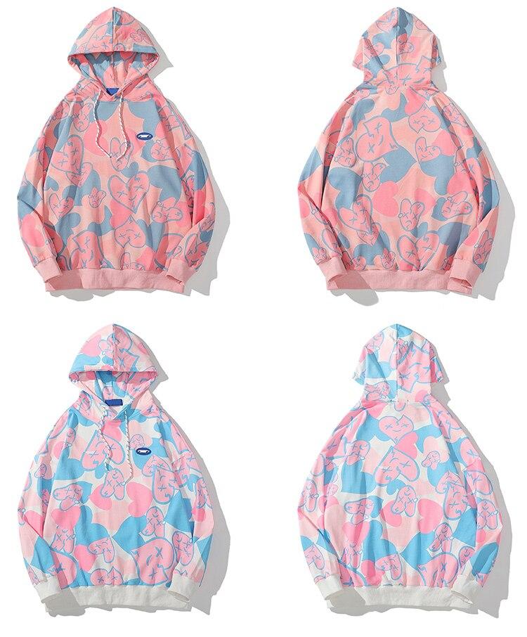 Hoodies Men Hear-shaped Hit Color Graffiti Full Print Pullovers