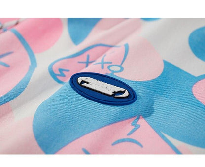 Hoodies Men Hear-shaped Hit Color Graffiti Full Print Pullovers