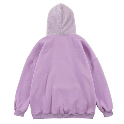 Hoodie Men Furry Patchwork Big Pockets Letter Graphic  Embroidery