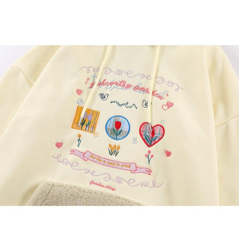 Hoodie Men Furry Patchwork Big Pockets Letter Graphic  Embroidery