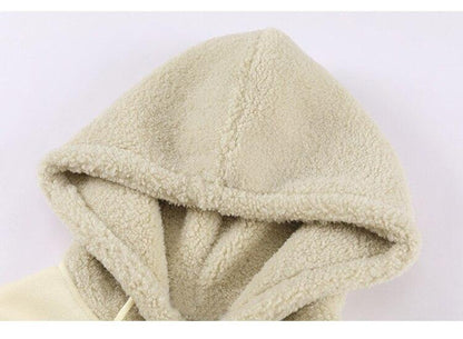 Hoodie Men Furry Patchwork Big Pockets Letter Graphic  Embroidery