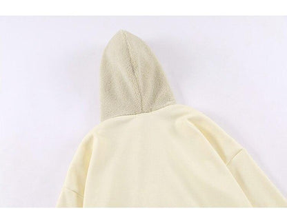 Hoodie Men Furry Patchwork Big Pockets Letter Graphic  Embroidery