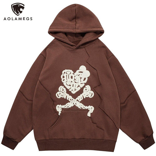 Hoodie Men Heart Bone Graffiti Fleece Warm Pullover Couple Oversize