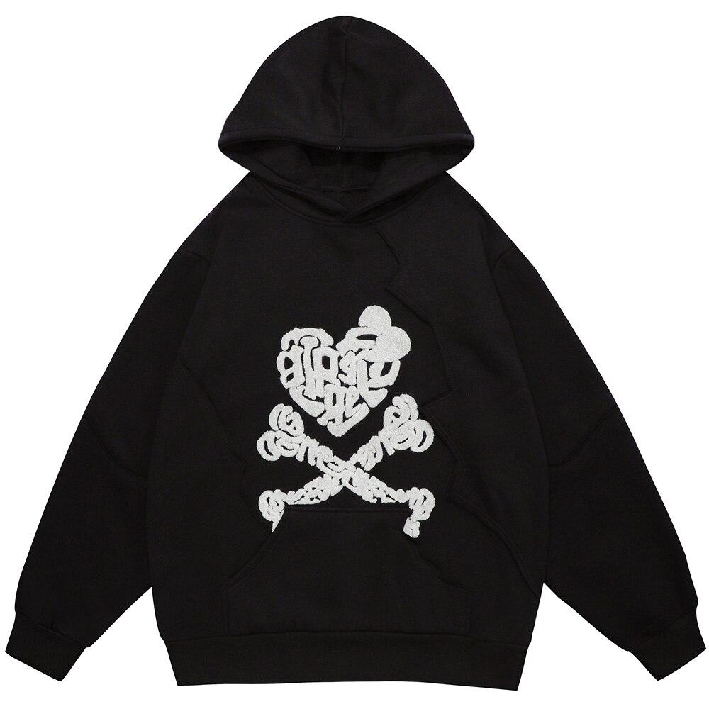 Hoodie Men Heart Bone Graffiti Fleece Warm Pullover Couple Oversize