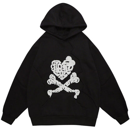 Hoodie Men Heart Bone Graffiti Fleece Warm Pullover Couple Oversize