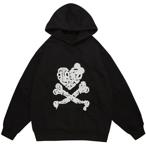 Hoodie Men Heart Bone Graffiti Fleece Warm Pullover Couple Oversize