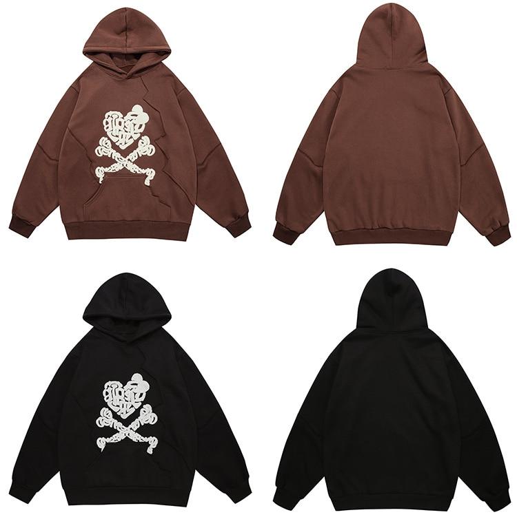 Hoodie Men Heart Bone Graffiti Fleece Warm Pullover Couple Oversize