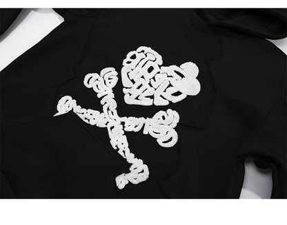 Hoodie Men Heart Bone Graffiti Fleece Warm Pullover Couple Oversize